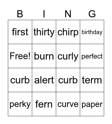 r-Controlled Vowels Bingo Card