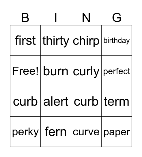 r-Controlled Vowels Bingo Card