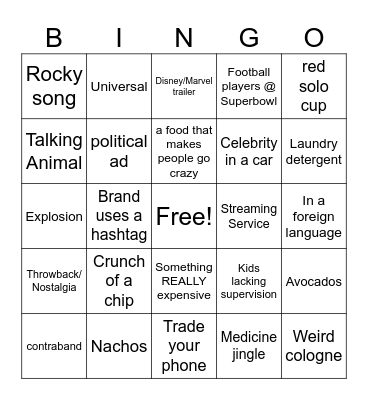 Superbowl Bingo Card