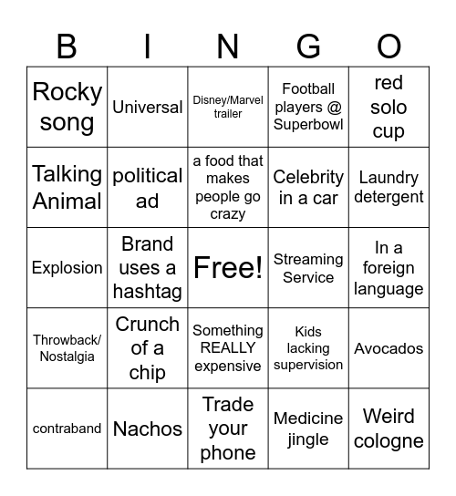 Superbowl Bingo Card