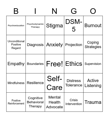 Counseling Bingo Card