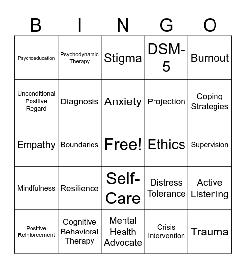 Counseling Bingo Card