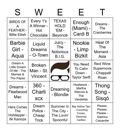 Sweet Avenue Music Bingo 2/4 Bingo Card