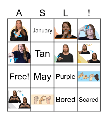 ASL Days Months Colors Emotions Bingo Card