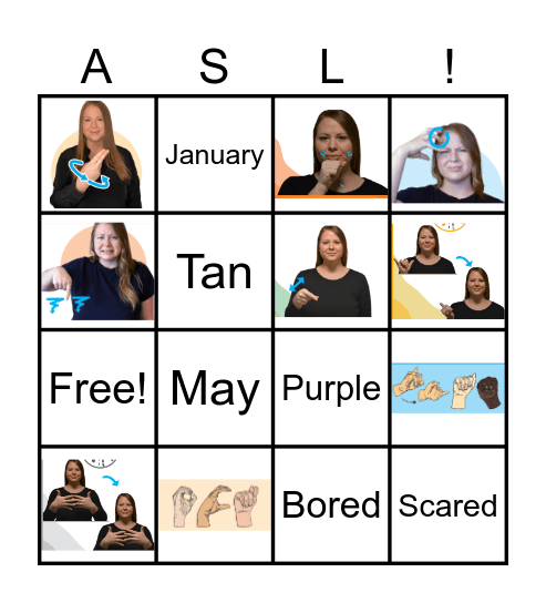 ASL Days Months Colors Emotions Bingo Card