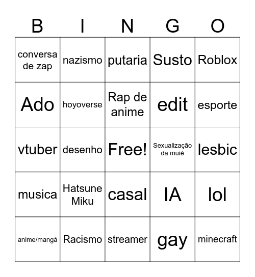 Bingo do Instagram Bingo Card
