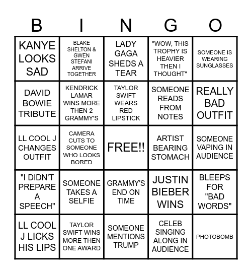 Grammy Bingo Card