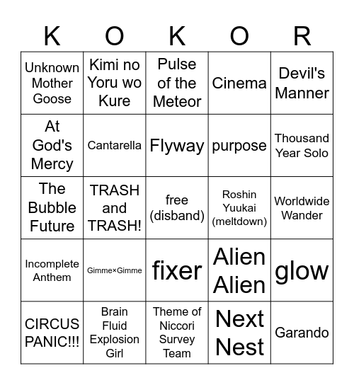 kokoro's ttbs bingo! Bingo Card