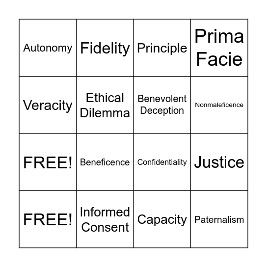 Principles & Values Bingo Card
