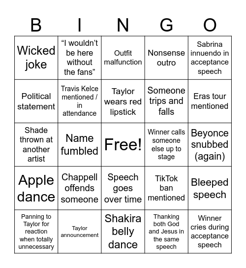 Grammy’s 2025 Bingo Card