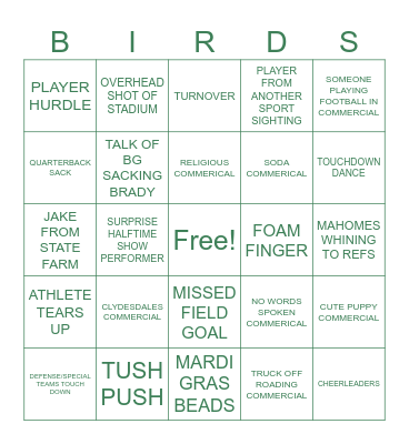 BIRDS BINGO Card