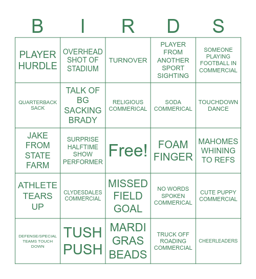 BIRDS BINGO Card