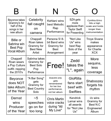 Grammy's 2025 Bingo Card