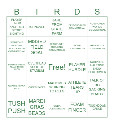 BIRDS BINGO Card