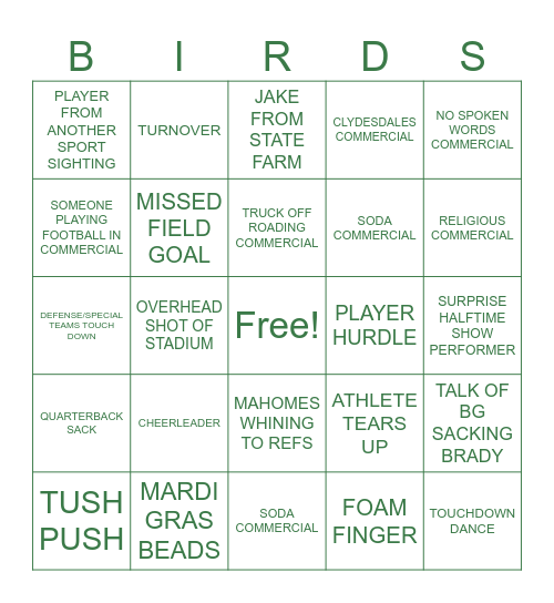 BIRDS BINGO Card