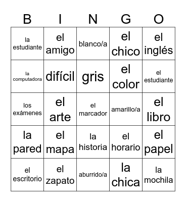 ¡Al colegio! Bingo Card