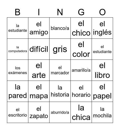 ¡Al colegio! Bingo Card