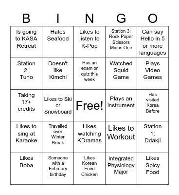 KASA BINGO Card