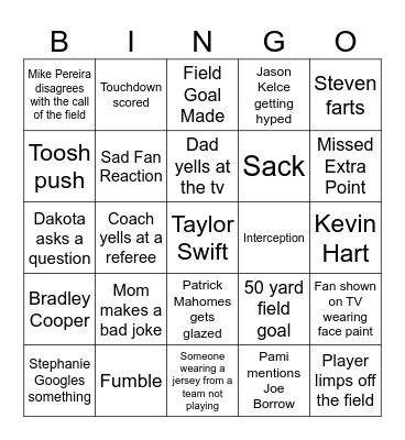 Superbowl Bingo 2025 Bingo Card