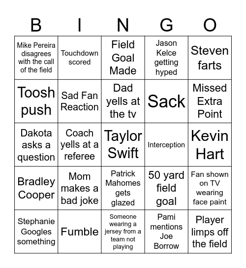 Superbowl Bingo 2025 Bingo Card