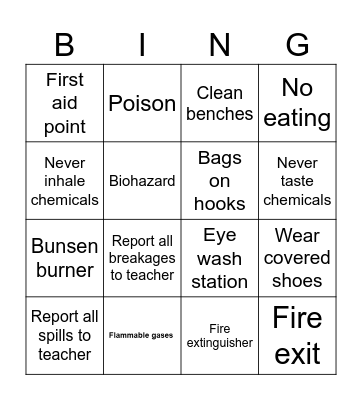 Lab Safety Bingo Card