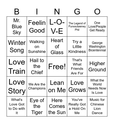 February Holiday Bingo Card