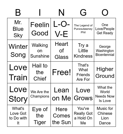 February Holiday Bingo Card