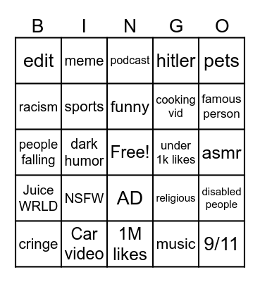 insta reels Bingo Card