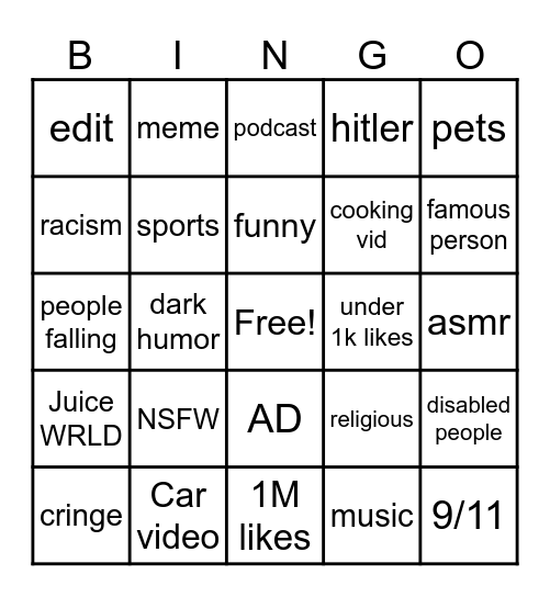 insta reels Bingo Card