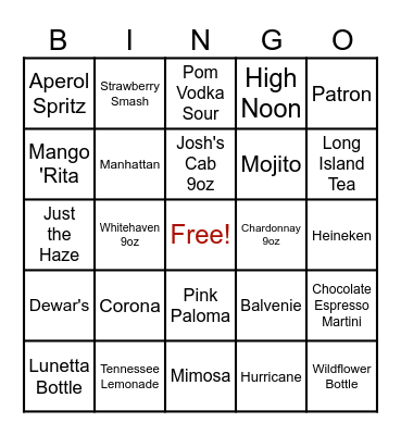 Bartending Bingo - Week 2 Bingo Card