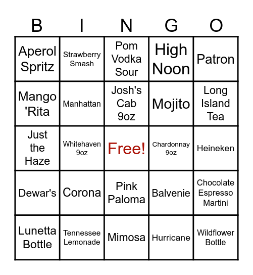Bartending Bingo - Week 2 Bingo Card