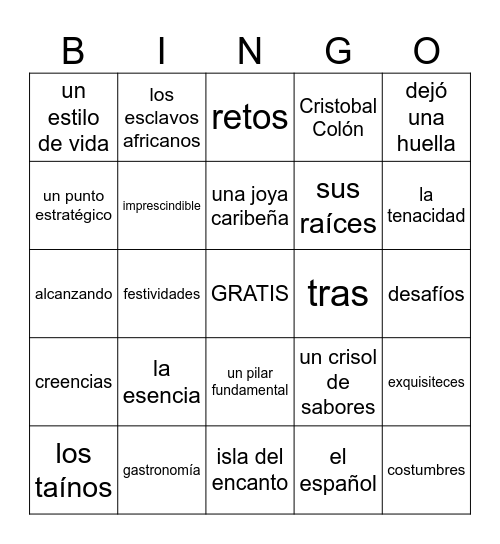 La Esencia de Puerto Rico Bingo Card