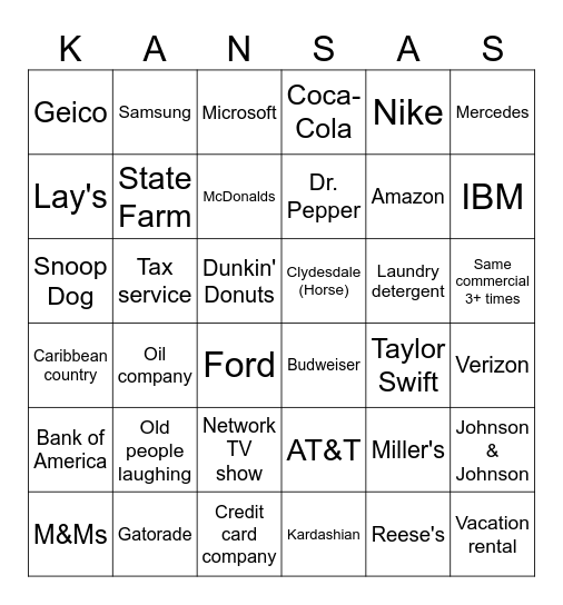 Commercial Bingo Card