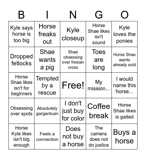 Free Spirit Equestrian Auction Bingo Card