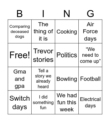 Dad Q Bingo Card