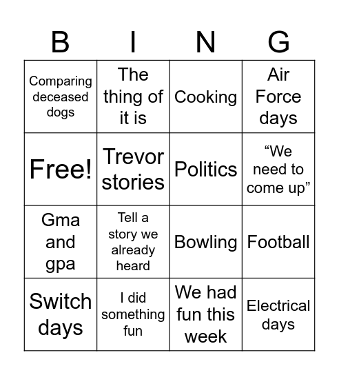 Dad Q Bingo Card