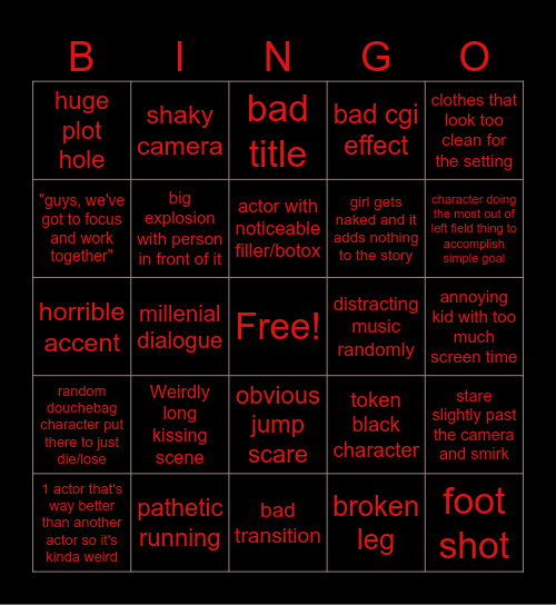 Bad Movie Bingo! Bingo Card