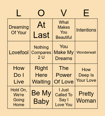 Love Songs Round 3 Bingo Card