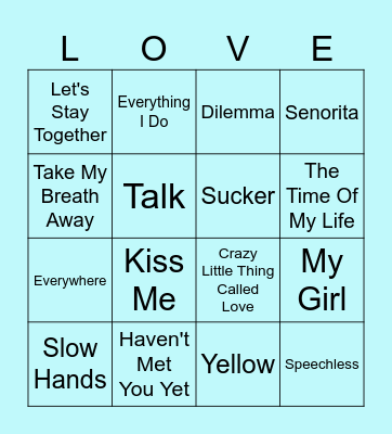 Love Songs Round 4 Bingo Card