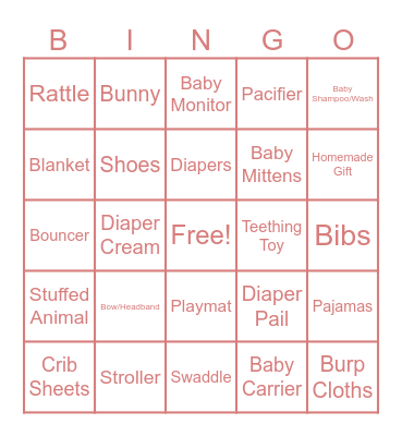 Baby Gift Bingo Card