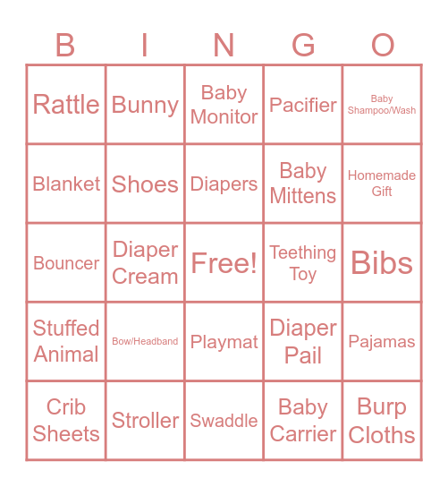 Baby Gift Bingo Card
