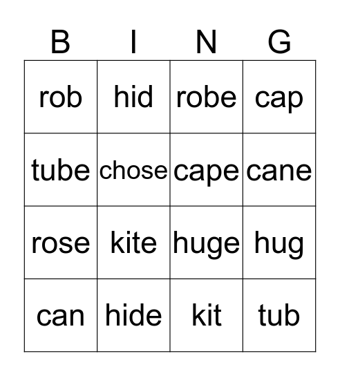 Bossy -e Bingo Card