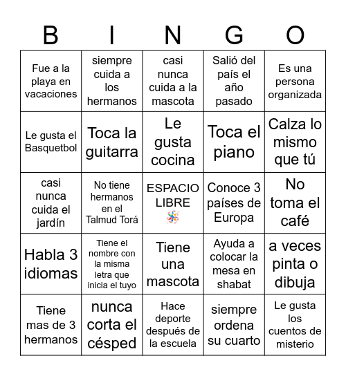 Busca a alguien que... Bingo Card