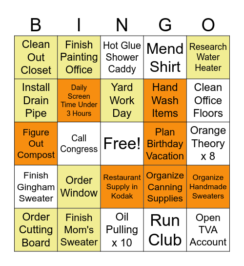 February Bingo Card