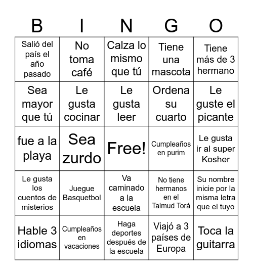 Busca alguien que Bingo Card