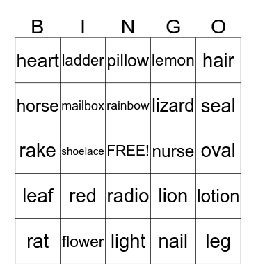 "R" and "L" Bingo Card