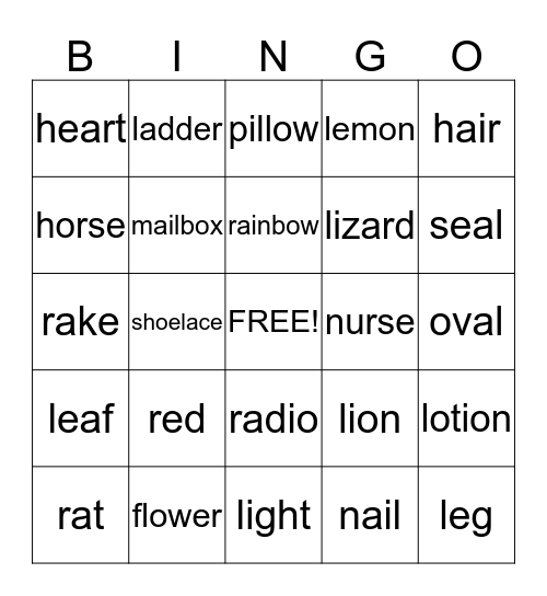 "R" and "L" Bingo Card