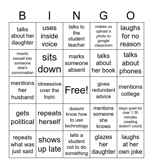 Ms Dunbar Bingo Card
