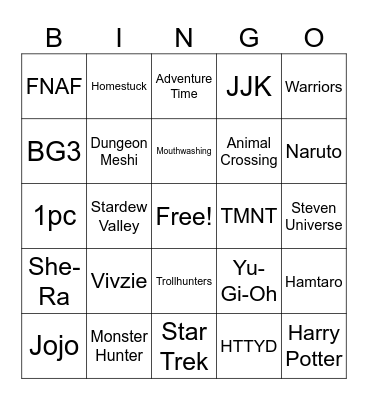 Fandom Bingo Card