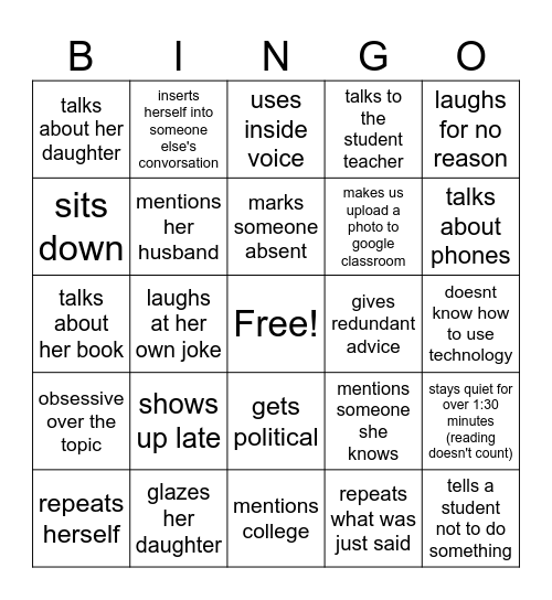Ms Dunbar Bingo Card